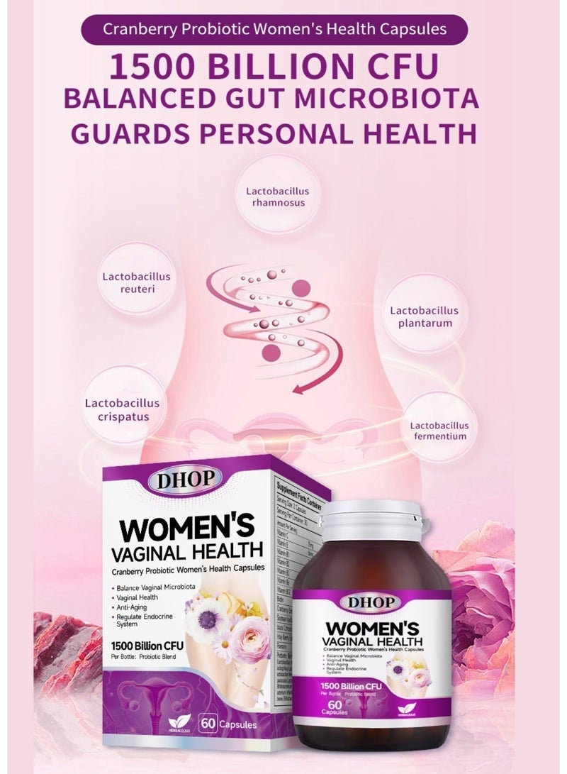 DHOP Women's Vaginal Health Cranberry Probiotic Capsules, Feminine Care & Flora Balance, - Image 3